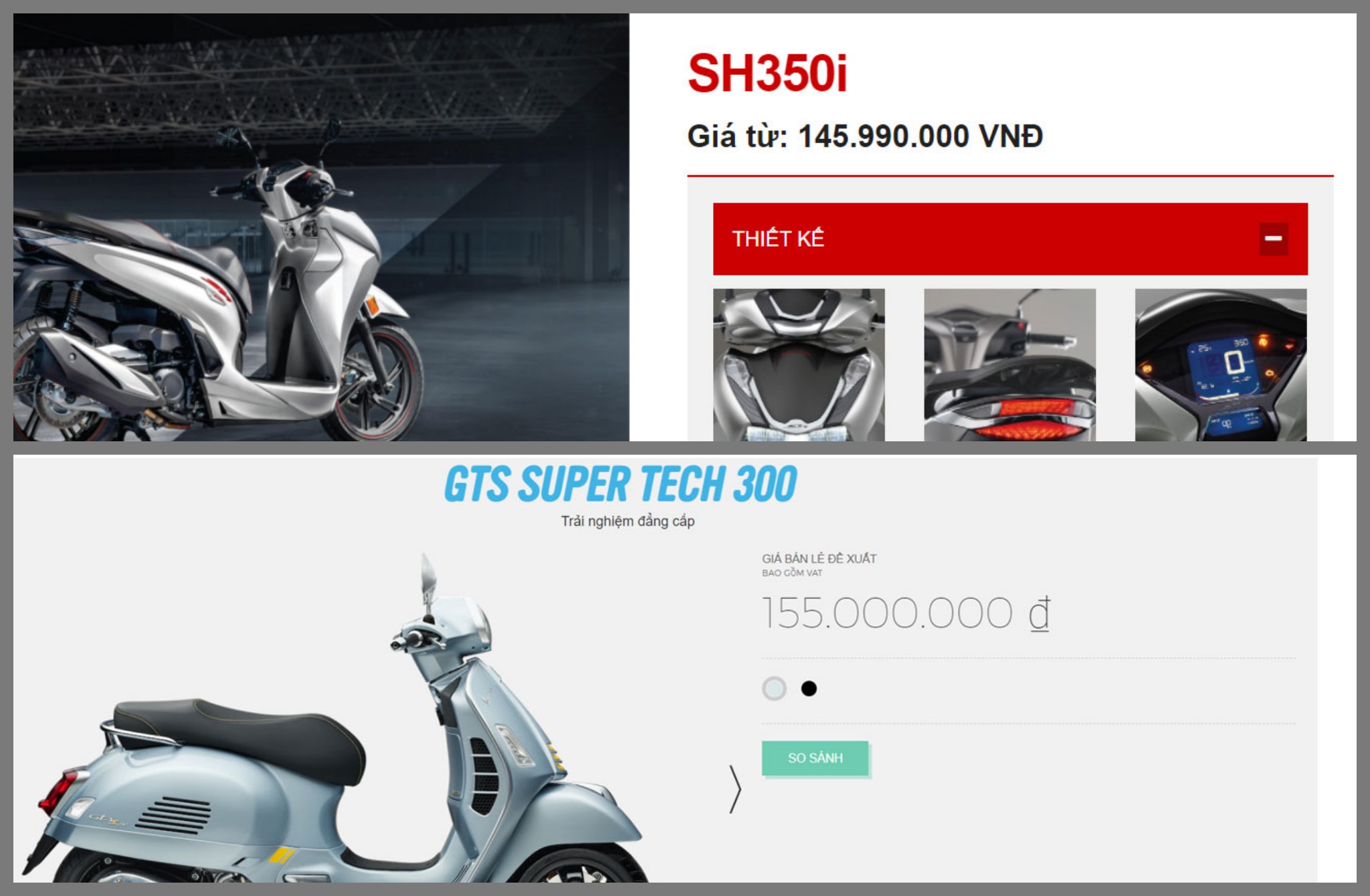 Giá xe Honda SH350i so với Vespa GTS